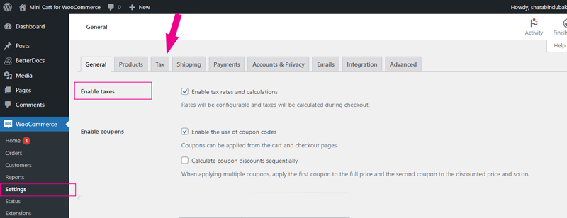 How to enable Tax on the WooCommerce site