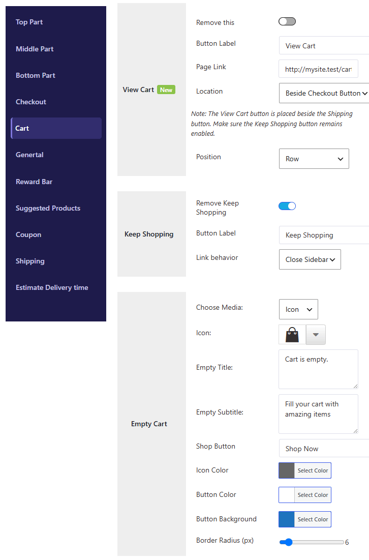 Cart Settings